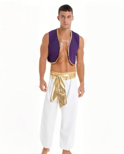 ZBH1985 Arabischer Prinz-Kostüm, violette Weste mit goldfarbenem Rand, weiße Hose mit farbiger Schärpe ZBH1985 Arabischer Prinz-Kostüm, violette Weste mit goldfarbenem Rand, weiße Hose mit farbiger Schärpe von ZBH1985