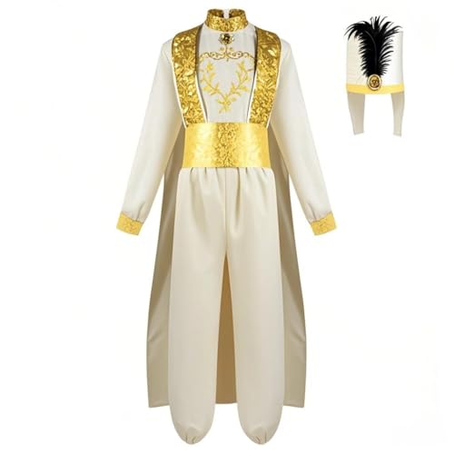 ZBH1985 Deluxe Arabischer Prinz Aladdin Cosplay Kostüm Langarm Weiß Gold Kleid mit Kopfbedeckung Performance Outfit ZBH1985 Deluxe Arabischer Prinz Aladdin Cosplay Kostüm Langarm Weiß Gold Kleid mit Kopfbedeckung Performance Outfit von ZBH1985