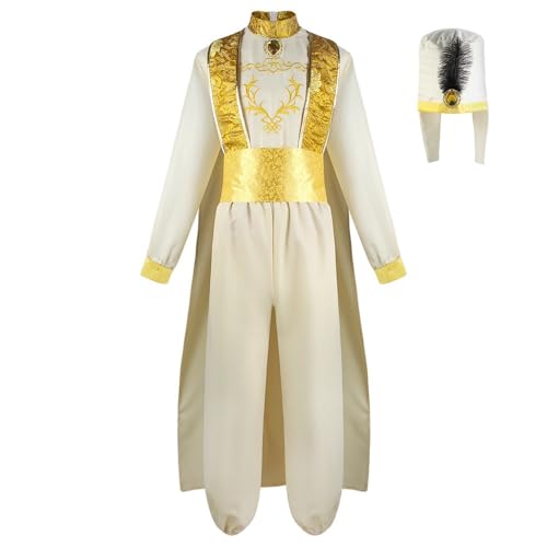 ZBH1985 Deluxe Arabischer Prinz Aladdin Cosplay Kostüm Langarm Weiß Gold Kleid mit Kopfbedeckung Performance Outfit ZBH1985 Deluxe Arabischer Prinz Aladdin Cosplay Kostüm Langarm Weiß Gold Kleid mit Kopfbedeckung Performance Outfit von ZBH1985