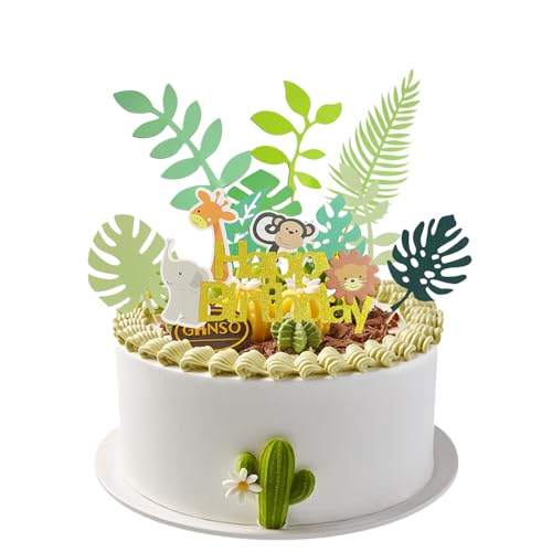 1 Stück Tier-Geburtstagskarte, 7 Stück grüne Blattkarte, Kuchendekorationsset, grüne Blattkuchendekoration, Cupcake-Karte, Kuchenkarte mit Dschungelmotiv 1 Stück Tier-Geburtstagskarte, 7 Stück grüne Blattkarte, Kuchendekorationsset, grüne Blattkuchendekoration, Cupcake-Karte, Kuchenkarte mit Dschungelmotiv von ZBHDEYG
