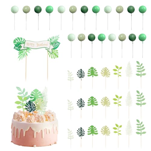 21 Stück grüne Blatt-Kucheneinsätze, 20 Stück Kuchenbällchen, 1 Stück Geburtstagsbanner, Geburtstagskuchen-Dekorationsset, Cupcake-Dekorationseinsätze, grüne Kuchendekorationszubehör 21 Stück grüne Blatt-Kucheneinsätze, 20 Stück Kuchenbällchen, 1 Stück Geburtstagsbanner, Geburtstagskuchen-Dekorationsset, Cupcake-Dekorationseinsätze, grüne Kuchendekorationszubehör von ZBHDEYG