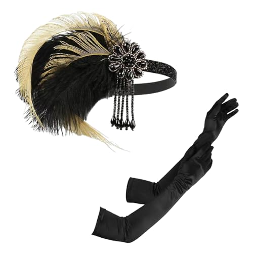 ZBHDEYG 1 Haar-Accessoire mit Federn, 1 Paar Handschuhe, Kopfbedeckungen im Stil der 1920er Jahre, Damen-Accessoires, Kopfbedeckungen mit Federn, Vintage-Stirnbänder, Stirnbänder und Kopfbedeckungen ZBHDEYG 1 Haar-Accessoire mit Federn, 1 Paar Handschuhe, Kopfbedeckungen im Stil der 1920er Jahre, Damen-Accessoires, Kopfbedeckungen mit Federn, Vintage-Stirnbänder, Stirnbänder und Kopfbedeckungen von ZBHDEYG