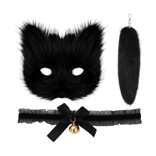 ZBHDEYG 1 Katzenmaske, 1 Schwanz, 1 Halsband, Fuchsschwanz-Schlüsselanhänger, Plüschmaske, Schwanzanhänger, Kostüm-Requisiten, Fuchs-Katzen-Maskenset ZBHDEYG 1 Katzenmaske, 1 Schwanz, 1 Halsband, Fuchsschwanz-Schlüsselanhänger, Plüschmaske, Schwanzanhänger, Kostüm-Requisiten, Fuchs-Katzen-Maskenset von ZBHDEYG