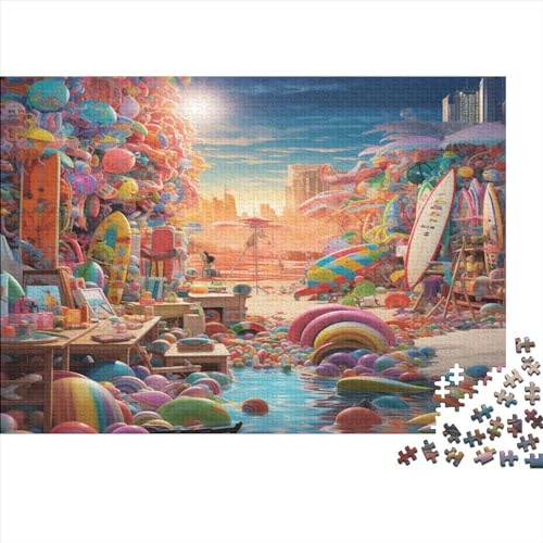 Beach Shop 300pcs (40x28cm) Festliches Puzzle Für Erwachsene Bunte Strand Rätsel,herausforderndes Spiel,DIY Geschicklichkeitsspiele Für Die Ganze Familie von ZBOLI