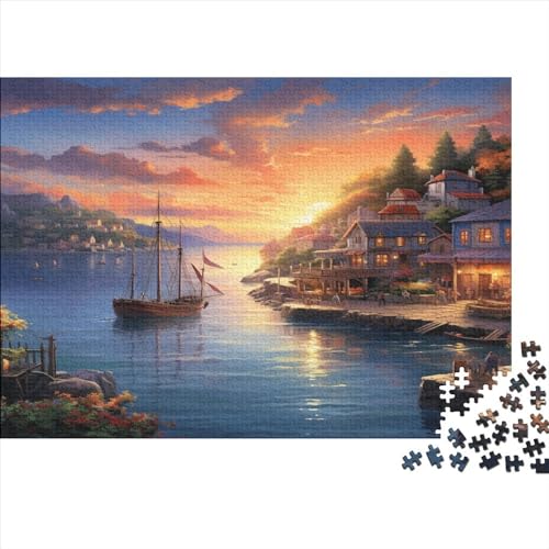 Puzzle Harbor Sunset,Puzzle 1000pcs (75x50cm) Ab 14 Jahren,Küstenstadt Puzzle Erwachsene,herausforderndes Geschicklichkeitsspiel Für Die Ganze Familie von ZBOLI