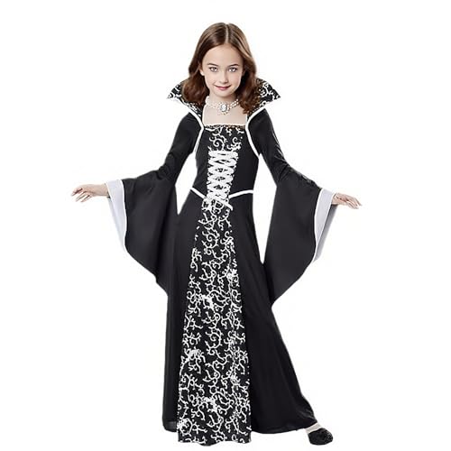 ZCJ Vampir Kostüm Mädchen - Mittelalterliches Vampirkleid Halloween Kinderkostüm, Kinderkostüm Vampirin Kleid - für Fasching Karneval Mottoparty (Vampirin, Königin, Gothic), weiß 140 von ZCJ