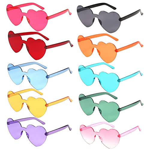 ZCOINS 10 Herz Sonnenbrille Partybrille, Hippie Brille, Randlos Buntes Herz Brille für Geburtstagsfeier Kostüm Konzert Photobooth für Kinder und Erwachsene von ZCOINS