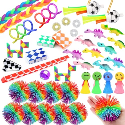 ZCOINS 50 Stück Antistress Spielzeug Fidget Toys Set Enthält Wuschelball, Schleuder Dinosaurier, Magische Schlange, Stretchy Strings, Sensorik Spielzeug Fingerspiele für Kinder Erwachsene von ZCOINS