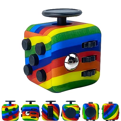 ZCOINS Regenbogen-Fidget-Würfel mit 6 Seiten, Stressabbau, Fiddle Toys, Autismus, sensorisches Fidget-Spielzeug für Erwachsene und Kinder von ZCOINS