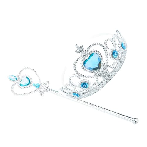 ZCXCsfp Prinzessinnen-Diadem, Feen-Zauberstab, kleine Mädchen, Prinzessinnenkrone, Diadem und Zauberstab, Prinzessinnen-Cosplay, Kostümzubehör, 1 Set (blau) von ZCXCsfp