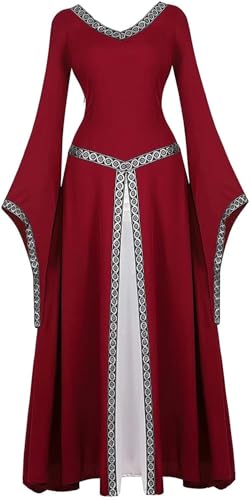 ZCXCsfp Renaissance-Kostüm für Damen, mittelalterliches Kleid, irisch, viktorianisch, Vintage, Halloween, Cosplay, weinrot, 36 ZCXCsfp Renaissance-Kostüm für Damen, mittelalterliches Kleid, irisch, viktorianisch, Vintage, Halloween, Cosplay, weinrot, 36 von ZCXCsfp