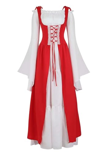ZCXCsfp Renaissance-Kostüm für Damen, mittelalterliches Kleid, irisch, viktorianisch, Vintage, Halloween, Übergröße, Übergröße, rot, 42 ZCXCsfp Renaissance-Kostüm für Damen, mittelalterliches Kleid, irisch, viktorianisch, Vintage, Halloween, Übergröße, Übergröße, rot, 42 von ZCXCsfp