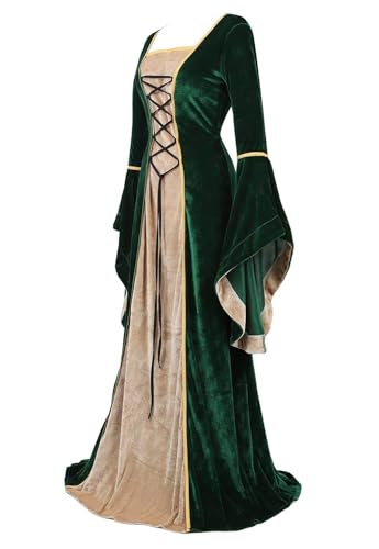 ZCXCsfp Renaissance-Kostüm für Damen, mittelalterliches Samtkleid, irisches Vintage-Stil, viktorianische Fee, Hexenkostüme, Party, Halloween (Schwarz, M) von ZCXCsfp
