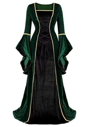 ZCXCsfp Renaissancekostüm für Damen, mittelalterliches Samtkleid, irisches Vintage-Kostüm, viktorianische Fee, Hexenkostüme, Party, Halloween, Grünschwarz, Größe XL ZCXCsfp Renaissancekostüm für Damen, mittelalterliches Samtkleid, irisches Vintage-Kostüm, viktorianische Fee, Hexenkostüme, Party, Halloween, Grünschwarz, Größe XL von ZCXCsfp