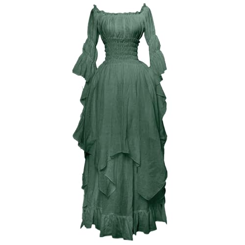 ZCXCsfp Viktorianisches Kleid für Damen, Renaissance, Retro, Mittelalter, Irisch, Lang, Schulterfrei, Gothic, Maxi, Pirat, Bauernkleid, Rüschen, Lagenweise (#01 Armeegrün, 4XL) von ZCXCsfp