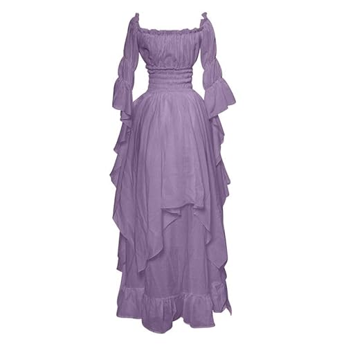 ZCXCsfp Viktorianisches Kleid für Damen, Renaissance, Retro, Mittelalter, Irisch, Lang, Schulterfrei, Gothic, Maxi, Pirat, Bauernkleid, Rüschen, Lagenweise (Lila, XXL) von ZCXCsfp