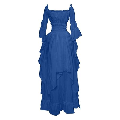 ZCXCsfp Viktorianisches Kleid für Damen, Renaissance, Retro, Mittelalter, irisch, lang, schulterfrei, Gothic, Maxi, Pirat, Bauernkleid, Rüschen, mehrlagig, Blau (Blau, 5XL) von ZCXCsfp