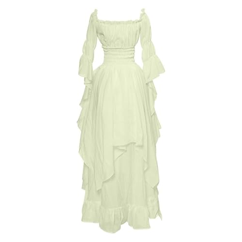 ZCXCsfp Viktorianisches Kleid für Damen, Renaissance, Retro, Mittelalter, irisch, lang, schulterfrei, Gothic, Maxi, Pirat, Bauernkleid, Rüschen, mehrlagig, Gelb, 5XL von ZCXCsfp