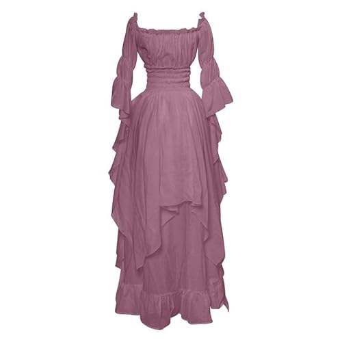 ZCXCsfp Viktorianisches Kleid für Damen, Renaissance, Retro, Mittelalter, irisch, lang, schulterfrei, Gothic, Maxi, Pirat, Bauernkleid, Rüschen, mehrlagig, Wassermelonenrot, 5XL von ZCXCsfp