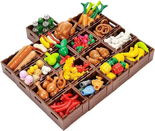 ZCXX Thema Essen Set mit Ausstellungsstand Vitrine kompatibel mit Lego Minifiguren von ZCXX