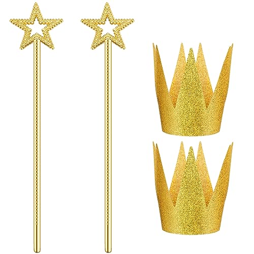 ZCYSRLQIN 2 Stück 33 cm goldene Feenstäbe und 2 goldene Papierhüte, Papierkränze, Engel, Fee, Prinzessin für Hochzeit, Geburtstagsfeier, Cosplay, Halloween ZCYSRLQIN 2 Stück 33 cm goldene Feenstäbe und 2 goldene Papierhüte, Papierkränze, Engel, Fee, Prinzessin für Hochzeit, Geburtstagsfeier, Cosplay, Halloween von ZCYSRLQIN