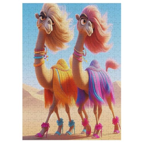 Holzpuzzles 300 Teile Kamel -Puzzle Für Jungen Und Mädchen, Schwierigkeitsgrad, Lernspiele, Familienspielzeug 42×30cm von ZDAAZD