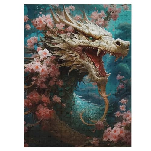 Kirsch-Japanischer Drache Holzpuzzle 500 Teile Klassische Puzzles Erwachsene Kinder Puzzle DIY Kit Holzspielzeug Einzigartiges Geschenk 55×41cm von ZDAAZD