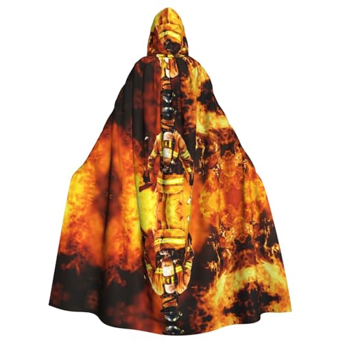 ZDFHKYDY Feuerwehrmann Feuerwehrmann Flamme Druck Halloween Kapuzenumhang Erwachsene – Erschwinglicher Erwachsenen-Umhang für Rollenspiele, Motto-Partys und Festivals – bequeme Passform mit übergroßer von ZDFHKYDY