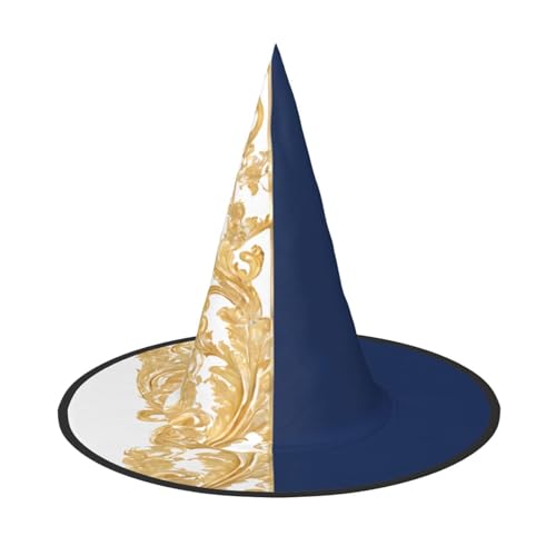 ZDFHKYDY Gold Blau Weiß - Druck Full Coverage Halloween Hut - Einzigartiger Oxford-Tuch Kostüm Hut für Erwachsene mit auffälligen Mustern, für Festivals & Motto-Partys von ZDFHKYDY
