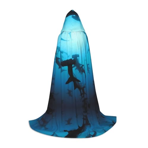 ZDFHKYDY Hammerhead Sharks – verstellbarer Teenager-Umhang – Jugendumhang für Festivals und Bühne, leichte Kapuzenbekleidung, Größe M von ZDFHKYDY