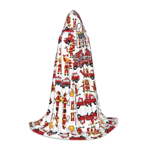ZDFHKYDY Little Boys and Girls in FireFighters - Print Adjustable Teen Cloak - Youth Cape For Festivals & Stage, Lightweight Hooded Wear S von ZDFHKYDY