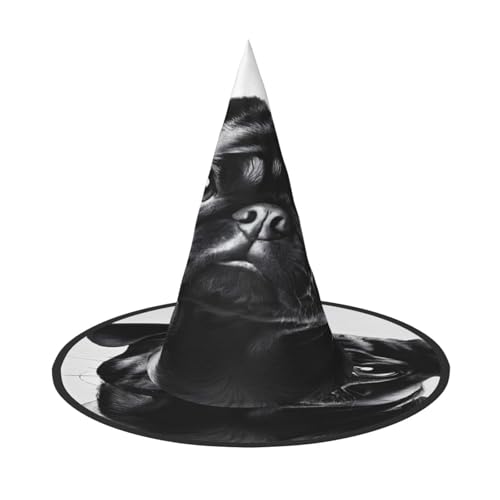 ZDFHKYDY Niedlicher schwarzer Mops-Hund, bedruckt, volle Abdeckung, Halloween-Mütze, einzigartiger Oxford-Tuchhut für Erwachsene mit auffälligen Mustern, für Festivals und Mottopartys. von ZDFHKYDY