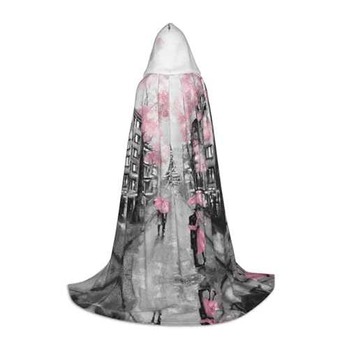 ZDFHKYDY Paris Street Tower Umhang mit rosa Blumenmuster, verstellbarer Teenager-Umhang – Jugendumhang für Festivals und Bühne, leichte Kapuzenbekleidung, Größe S von ZDFHKYDY