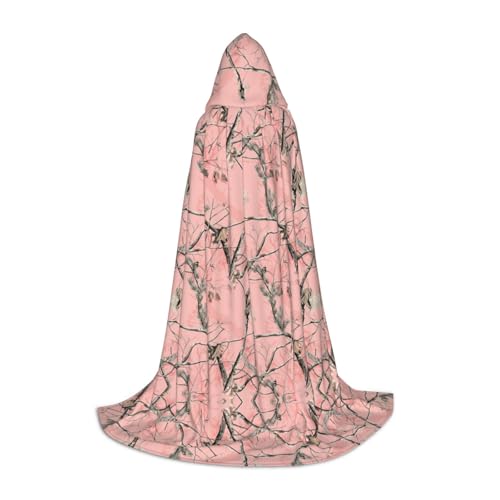 ZDFHKYDY Rosafarbene Blätter, Camouflage-Druck, verstellbarer Teenager-Umhang – Jugendumhang für Festivals und Bühne, leichte Kapuzenbekleidung, Größe M von ZDFHKYDY