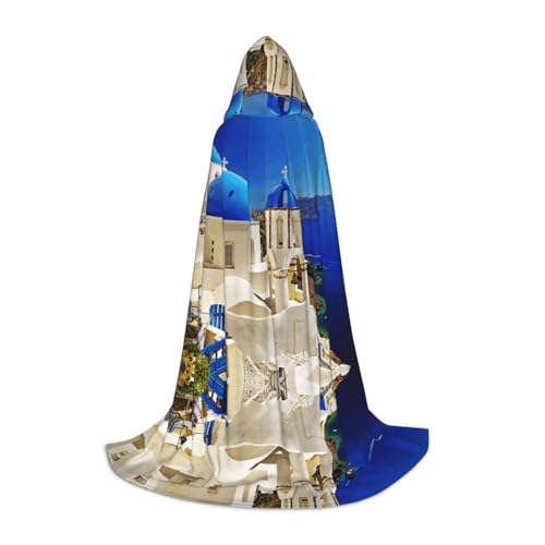ZDFHKYDY Santorini Umhang für Jugendliche mit griechischer Insel, Meerblick, bedruckt, verstellbar, für Festivals und Bühne, leichte Kapuzenbekleidung, Größe L von ZDFHKYDY