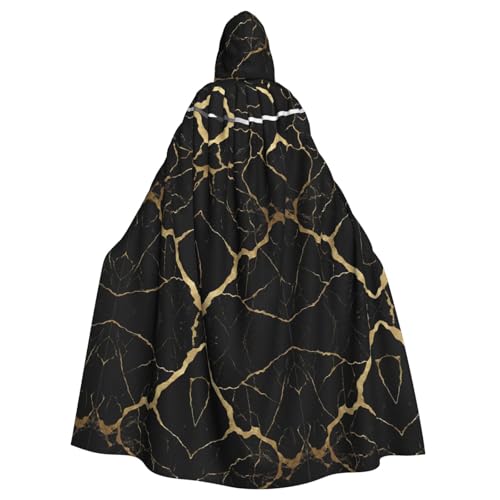 ZDFHKYDY Schwarz-goldener Marmor-Aufdruck, Halloween-Kapuzenumhang für Erwachsene, erschwinglicher Umhang für Rollenspiele, Motto-Partys und Festivals, bequeme Passform mit übergroßer Kapuze von ZDFHKYDY
