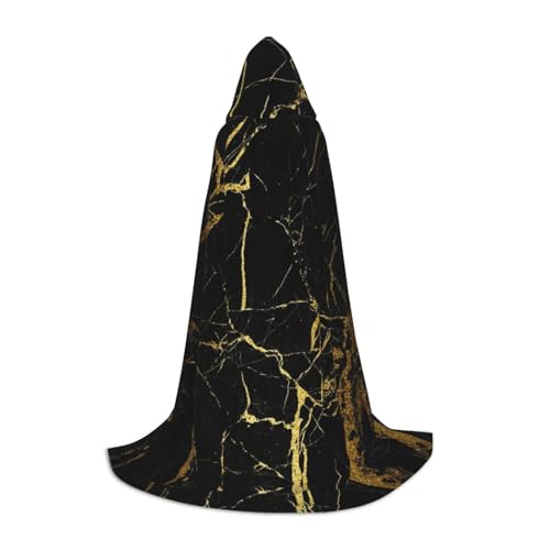 ZDFHKYDY Schwarz-goldener Marmor-Druck, verstellbarer Teenager-Umhang – Jugendumhang für Festivals und Bühne, leichte Kapuzenbekleidung, Größe S von ZDFHKYDY