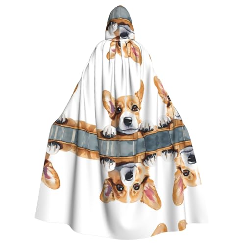 ZDFHKYDY Süßer Corgi-Aufdruck, Halloween-Kapuzenumhang für Erwachsene, erschwinglicher Umhang für Rollenspiele, Motto-Partys und Festivals, bequeme Passform mit übergroßer Kapuze von ZDFHKYDY