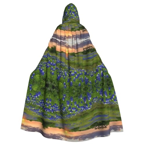 ZDFHKYDY Texas Bluebonnets Scenery – Halloween-Kapuzenumhang für Erwachsene – erschwinglicher Erwachsenen-Umhang für Rollenspiele, Motto-Partys und Festivals – bequeme Passform mit übergroßer Kapuze von ZDFHKYDY