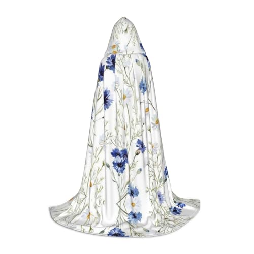ZDFHKYDY Umhang mit Blumen und Kornblumen, Gänseblümchen, bedruckt, verstellbar, Jugendumhang für Festivals und Bühne, leichte Kapuzenbekleidung, Größe L von ZDFHKYDY