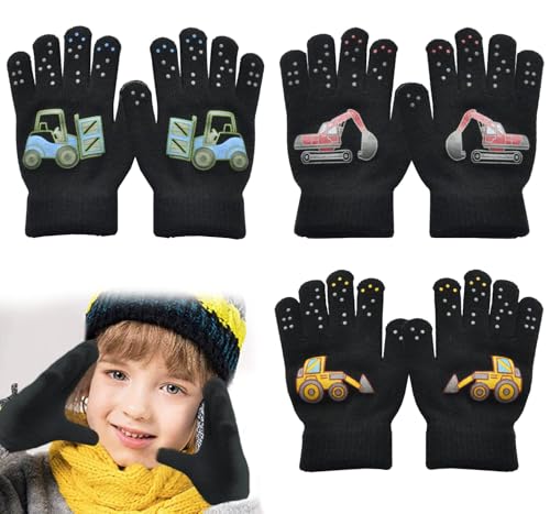 ZDQC 3 Paar Warme Strickhandschuhe,Strickhandschuhe Kinder,Zauberhandschuhe Kinder,Strickhandschuhe Winter,Warme Handschuhe Kinder,Kinderhandschuhe Winter,Fingerhandschuhe Kinder Winter (A) von ZDQC