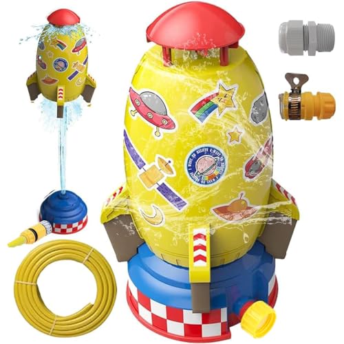 Water Rocket Sprinkler,Rocket Wassersprinkler Kinder Outdoor,Wassersprinkler Kinder,Rasensprenger Kinder,Wasserspielzeug Garten (Gelb) von ZDQC