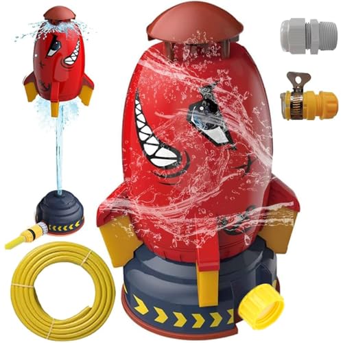 Water Rocket Sprinkler,Rocket Wassersprinkler Kinder Outdoor,Wassersprinkler Kinder,Rasensprenger Kinder,Wasserspielzeug Garten (Rot) von ZDQC