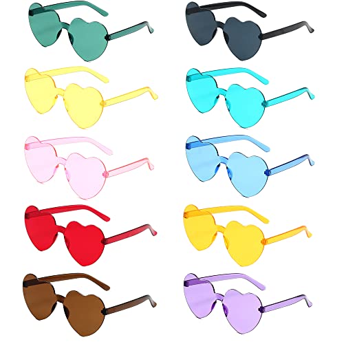 ZDQC 10 Stück Herz Party Brillen,Partybrille Herzform,Herzbrillen Set,Party Sonnenbrillen,Sonnenbrille Farbig Partybrille,Lustige Sonnenbrille Herz,Hippie Herzförmige Brille von ZDQC