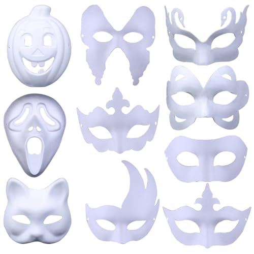 ZDQC 10 Stücke Maske DIY,Masken zum Bemalen,Leere Maske,Weiße Papiermasken,Masken zum Basteln,Papiermasken zum Bemalen,Cosplay Maske Weiß (C) von ZDQC