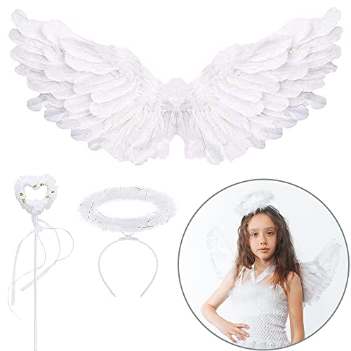 ZDQC 3 Stück Engels flügel Kostüm,60 cm Engelsflügel,engel flügel weiß,Weiße Engelsflügel Deko mit heiligenschein und Zauberstab, Engel Kostüm Damen ZDQC 3 Stück Engels flügel Kostüm,60 cm Engelsflügel,engel flügel weiß,Weiße Engelsflügel Deko mit heiligenschein und Zauberstab, Engel Kostüm Damen von ZDQC