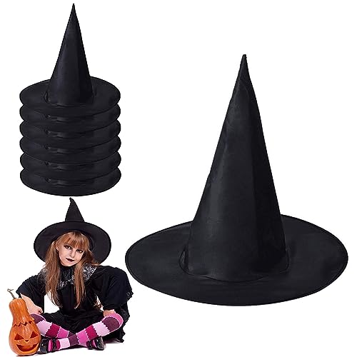 ZDQC 6 Stück Halloween Hexenhut Groß, Schwarzer Zauberhut, Hexen Zubehör für Kinder, Spitzhut Zauberer, Karnevalshut von ZDQC
