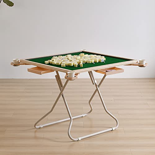 Mahjong-Tisch, 35 klappbarer quadratischer Kartentisch, 4 Getränkehalter und 4 Schubladen, verschleißfester Schreibtisch, perfekt für Mahjong, Poker, Brettspiele von ZDWJD