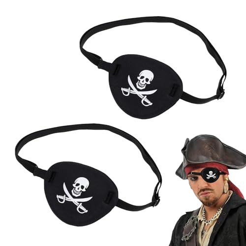 ZEACCT 2 Stück Piratenkapitän-Augenklappe, Einzelne Totenkopf-Augenklappe, Totenkopf-Piraten-Augenmaske, für Kinder, Halloween, Weihnachten, Piraten-Mottoparty – Schwarz von ZEACCT