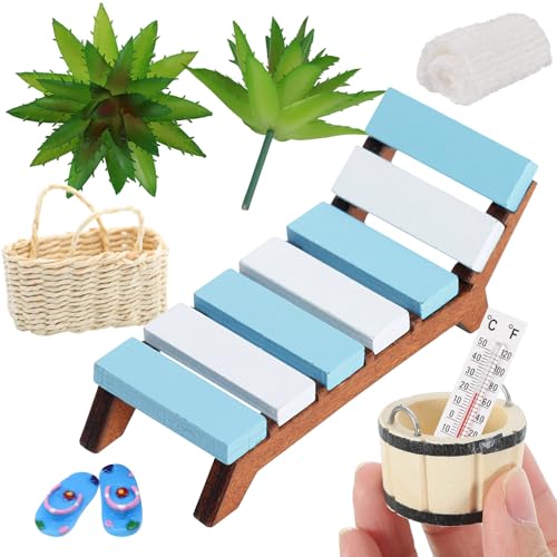 Wichtel Zubehör Badewanne, Wichtelzubehör Baden Weihnachten Miniatur Sauna Zubehör Strand Miniatur Deko Wellness Set Mini Hausschuhe Eimer Badetuch Liegestuhl, Puppenhaus Zubehör Miniatur Deko von ZEACKUQ